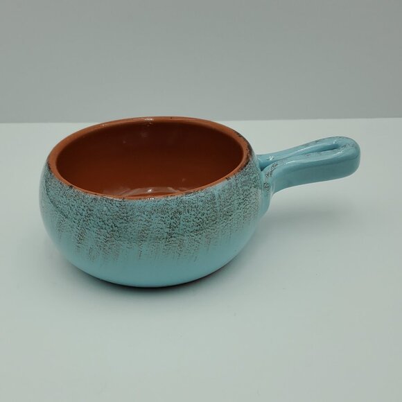 De Silva Blue Terracotta Handled Soup Bowl Light Blue Chili Chowder Crock - Picture 3 of 6